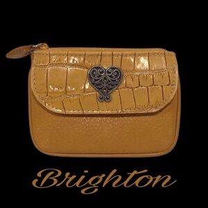 Vintage BRIGHTON Textured Leather Coin Purse and ID holder, Mustard Color